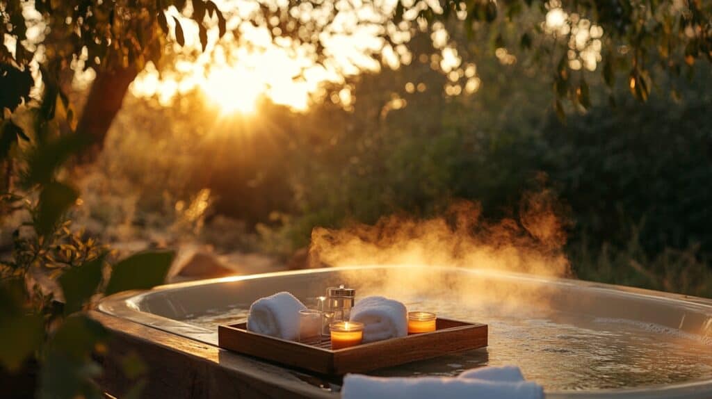 A beautiful outdoor bath that shows why you should overcome self care challenges.