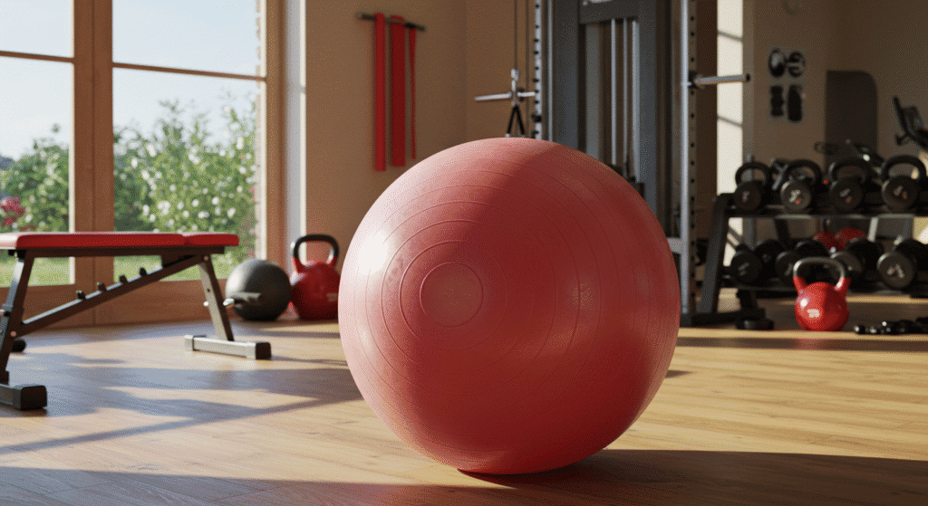 a large red exercise ball. exercise ball workouts.